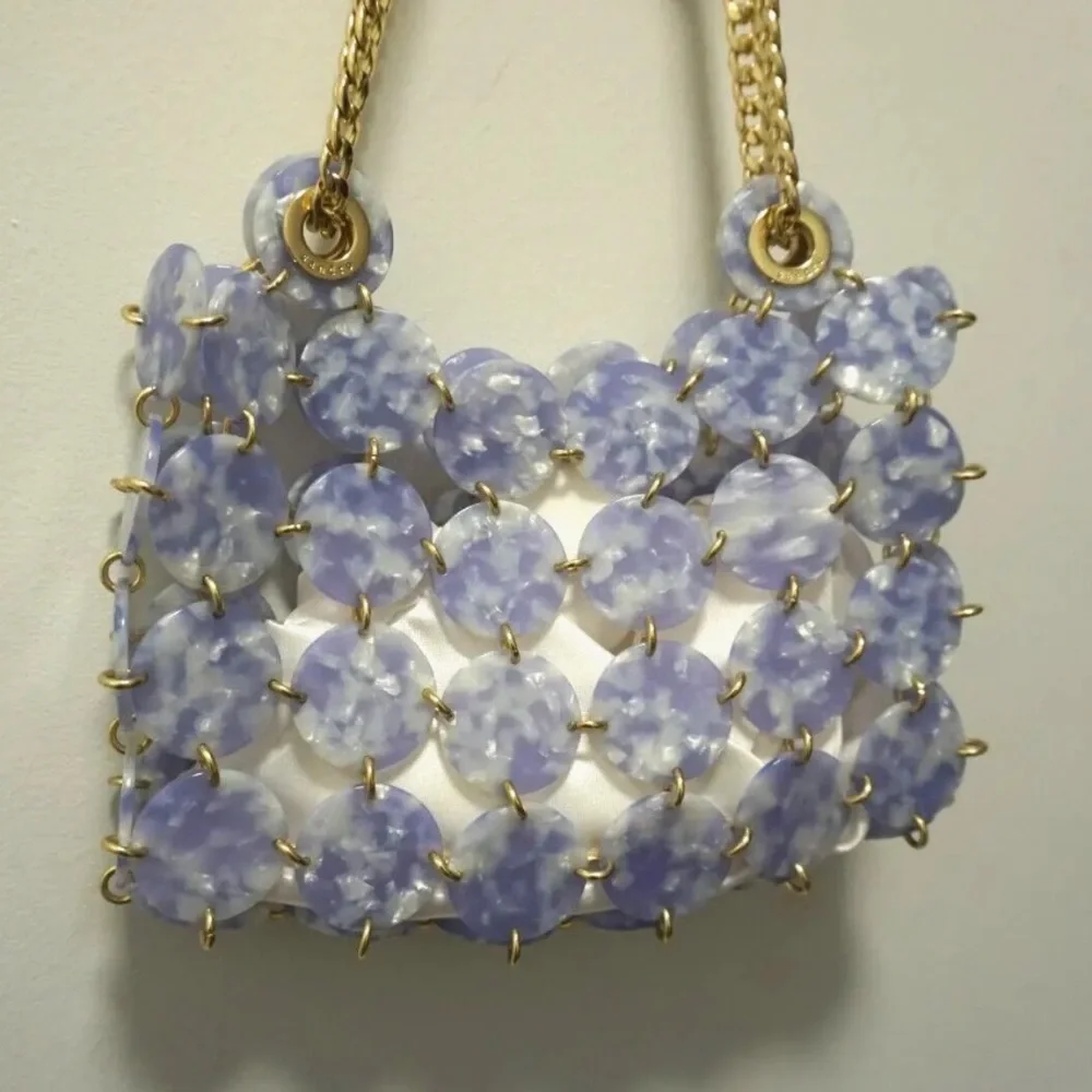 Sandro Pastille Marbled Resin Chainmail Shoulder Bag Gold Lilac Purple NWT